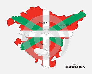 Map of the Basque Country in the colors of the flag with administrative divisions