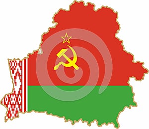 Map of Belarus with the Soviet flag. Flag of an independent European state.