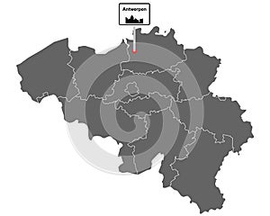 Map of Belgium with road sign Antwerpen