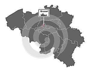 Map of Belgium with road sign Brussel