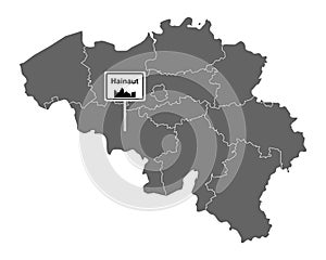 Map of Belgium with road sign Hainaut photo