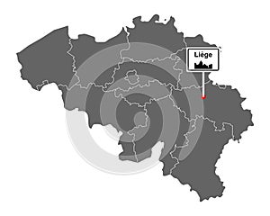 Map of Belgium with road sign Liege