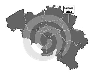 Map of Belgium with road sign Limburg