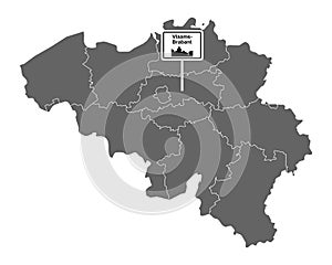 Map of Belgium with road sign Vlaams-Brabant photo