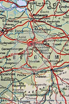 A map of Belgium showing major cities