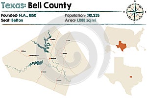 Map of Bell county in Texas