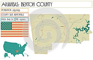 Map of Benton County in Arkansas, USA.