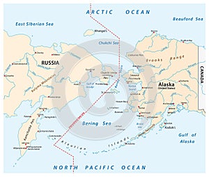 Map of the Bering Strait between Russia and Alaska photo