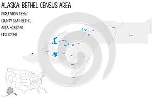 Map of Bethel Census Area in Alaska, USA.