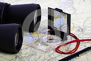 Map, Binoculars and compas -1