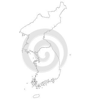 Map black outline North and South Korea