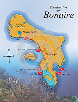 Map of Boanire showing dive sites