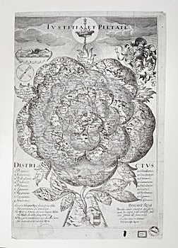 Map of Bohemia from 1668 in the form of a rose, Bohemia Rosa drawn by Kristian Vetter