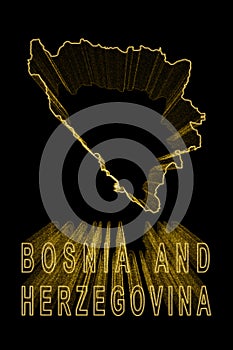 Map of Bosnia and Herzegovina, Gold Map On Black Background