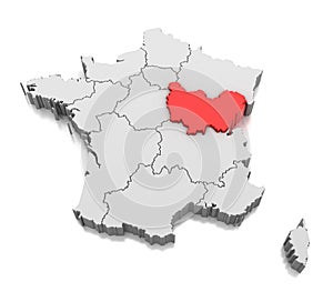 Map of Bourgogne-Franche-Comte region, France photo