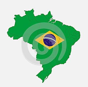 Map of the Brazil in the colors of the flag with administrative divisions blank