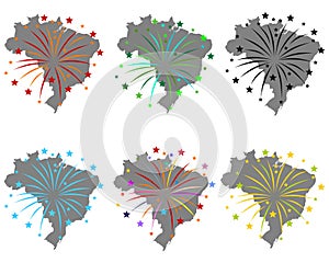 Map of Brazil with fireworks