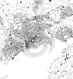 Map of Brest, France, satellite view, black and white map