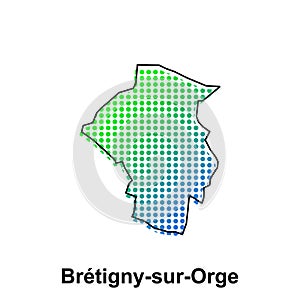 Map of Bretigny sur Orge City with gradient color, dot technology style illustration design template, suitable for your company photo