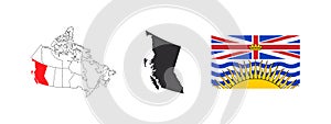 Map of British Columbia. Flag of British Columbia. Provinces and territories of Canada. Vector illustration