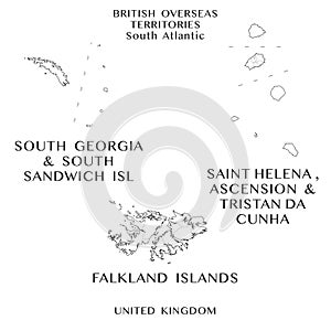 Map of the British Overseas Territories of Saint Helena, Ascension & Tristan da Cunha, the South Georgia and South Sandwich Island