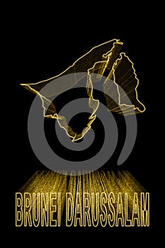 Map of Brunei Darussalam, Gold Map On Black Background