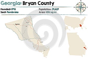 Map of Bryan County in Georgia