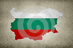 Map of Bulgaria with its flag printed on an old paper