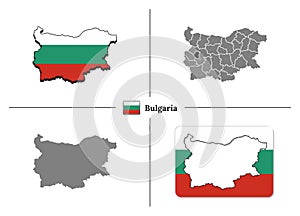 Map of Bulgaria with national flag and state regions in vector set