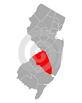 Map of Burlington in New Jersey