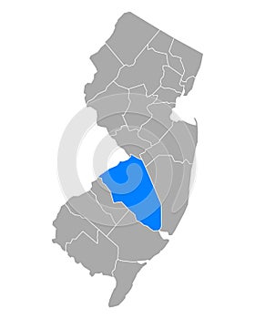 Map of Burlington in New Jersey