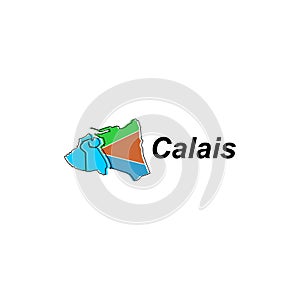 Map of Calais City design illustration, vector symbol, sign, outline, World Map International vector template on white background