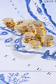 Map California Gold Treasure Doubloons Coins