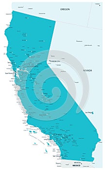 Map of California State Aqua Colors