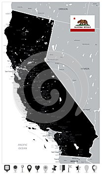 Map of California State Black Color and Flat Map icons