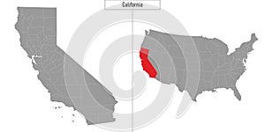 map of California state of United States and location on USA map