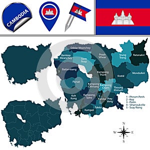 Map of Cambodia with Provinces