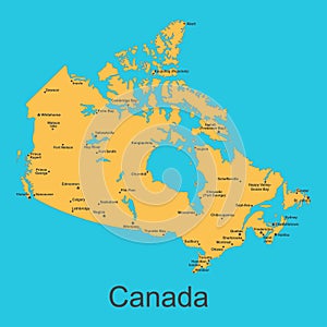 Map of Canada with cities on a blue background, vector illustration