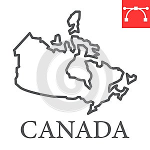 Map of Canada line icon, country and geography, canada map sign vector graphics, editable stroke linear icon, eps 10.