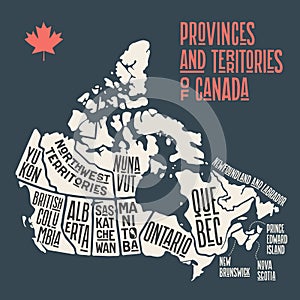 Map Canada. Poster map of provinces and territories of Canada