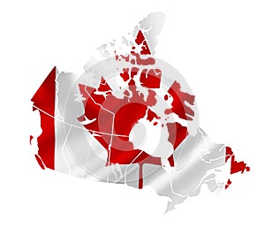 Map of Canada with waving flag isolated on white