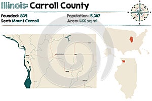 Map of Carroll County in Illinois