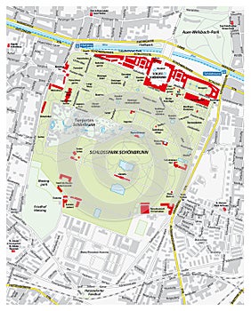 Map of the castle and palace park Schoenbrunn, Vienna, Austria