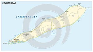 Map of Cayman Brac, an island in the Cayman Islands, UK