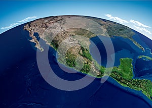 Map of Central America, satellite view. Mexico and United States, physical map. Reliefs and mountains. photo