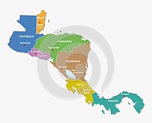 Map of central america of states