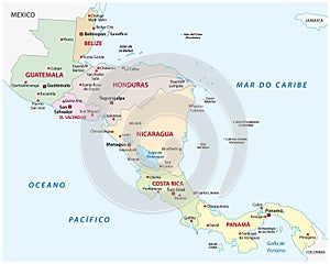 Map of central america of states