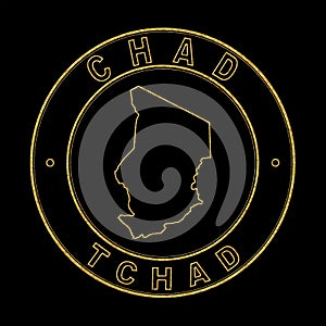 Map of Chad, Golden Stamp Black Background