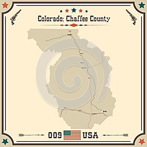 Map of Chaffee County, Colorado, USA with vintage colors