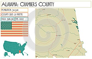Map of Chambers county in Alabama, USA.